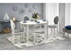 Table à Manger Extensible Ovale 102-142 X 102 X 76 Cm - Blanc