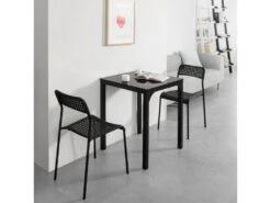 Table à Manger Carrée Noir Plateau En Verre Forme Carrée Pieds En Acier Robuste, OGT38-K-SCH -Meubles Soldes Boutique table a manger 19380651