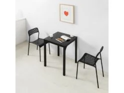 Table à Manger Carrée Noir Plateau En Verre Forme Carrée Pieds En Acier Robuste, OGT38-K-SCH -Meubles Soldes Boutique table a manger 19380655