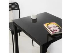 Table à Manger Carrée Noir Plateau En Verre Forme Carrée Pieds En Acier Robuste, OGT38-K-SCH -Meubles Soldes Boutique table a manger 19380657