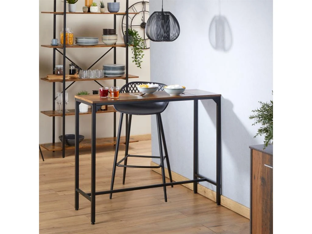 Table Haute De Bar BRAGA Mange-debout Comptoir En Métal Avec Plateau En Fibres De Bois Couleur Brun Rustique 4 Table Haute De Bar BRAGA Mange-debout Comptoir En Métal Avec Plateau En Fibres De Bois Couleur Brun Rustique – Image 2