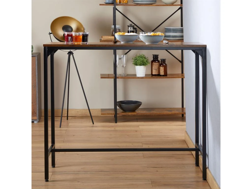 Table Haute De Bar BRAGA Mange-debout Comptoir En Métal Avec Plateau En Fibres De Bois Couleur Brun Rustique 5 Table Haute De Bar BRAGA Mange-debout Comptoir En Métal Avec Plateau En Fibres De Bois Couleur Brun Rustique – Image 3