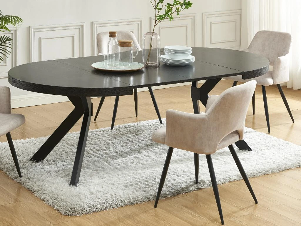 Table à Manger Extensible 4 à 8 Couverts En MDF Et Acier - Noir - KOMONI 4 Table à Manger Extensible 4 à 8 Couverts En MDF Et Acier - Noir - KOMONI – Image 2