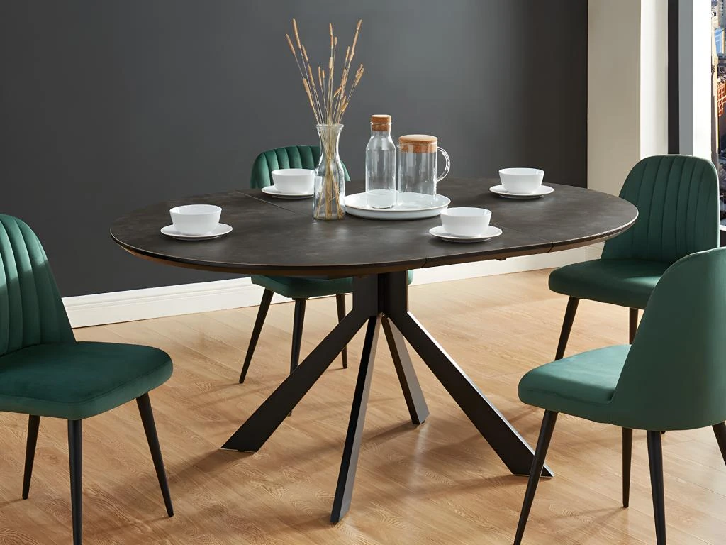 Table à Manger Extensible CLARA - 4 à 6 Couverts - Céramique & Métal - Anthracite 11 Table à Manger Extensible CLARA - 4 à 6 Couverts - Céramique & Métal - Anthracite – Image 9