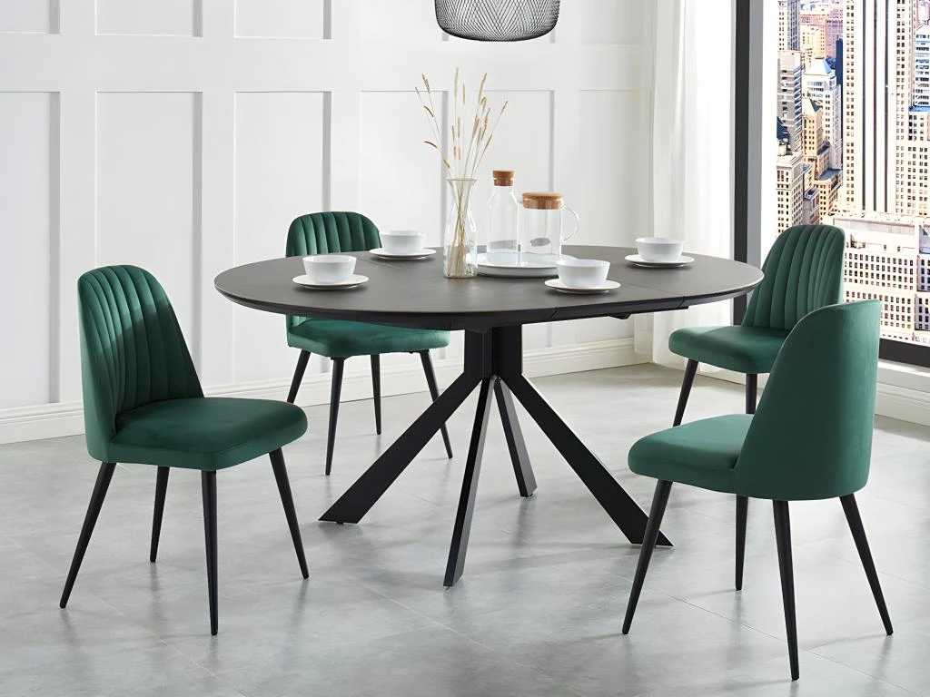 Table à Manger Extensible CLARA - 4 à 6 Couverts - Céramique & Métal - Anthracite 5 Table à Manger Extensible CLARA - 4 à 6 Couverts - Céramique & Métal - Anthracite – Image 3