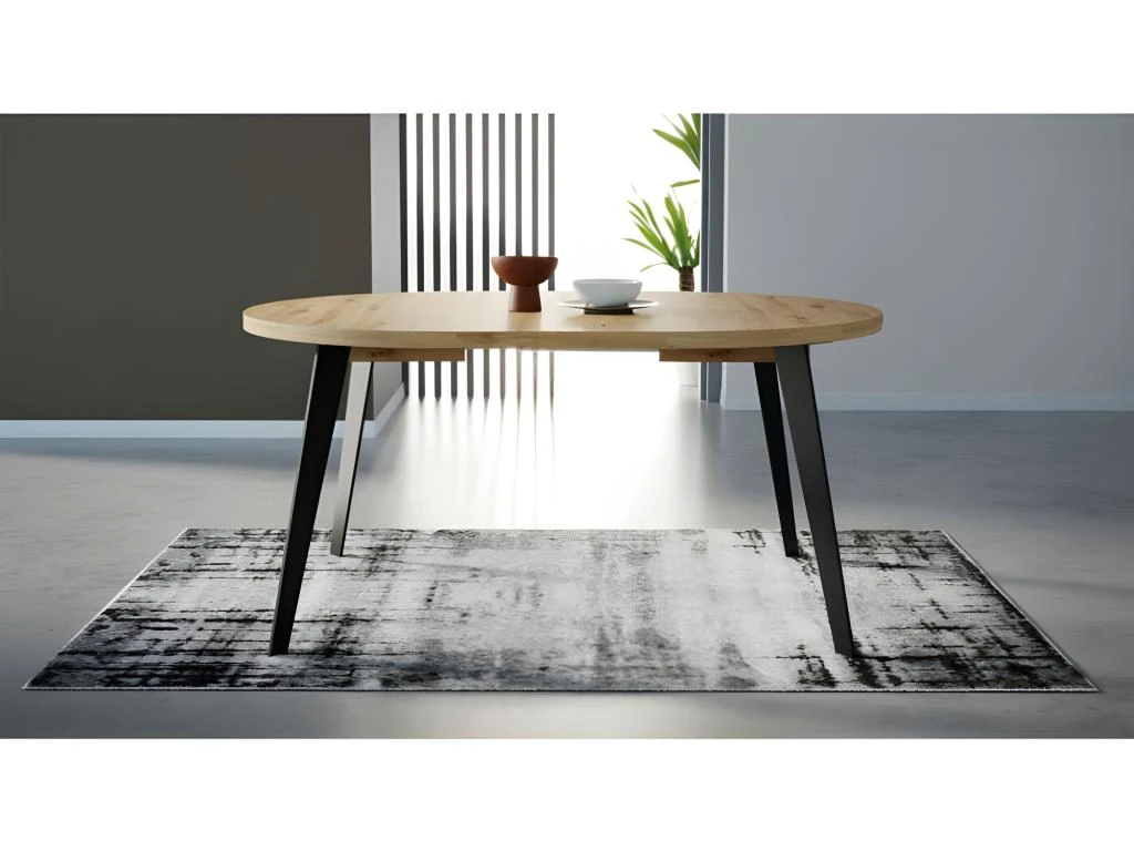 Table Ronde Extensible 110/155 Cm Decor Bois - Pieds Métal - VANESSA 5 Table Ronde Extensible 110/155 Cm Decor Bois - Pieds Métal - VANESSA – Image 3
