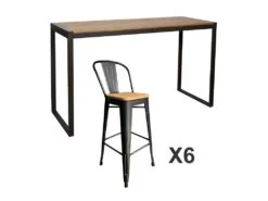 NEVADA - Ensemble Haut 180 Cm Bois Massif Clair Et Acier Gris