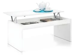 Table Basse Blanc Brillant Avec Plateau Relevable