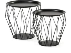 Set De 2 Tables Basses Kabul, Plateau En Noir Et Structure En Métal En Noir