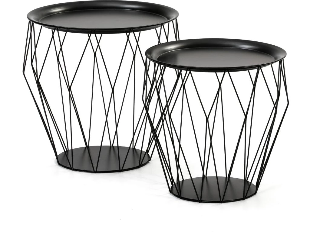 Set De 2 Tables Basses Kabul, Plateau En Noir Et Structure En Métal En Noir 3 Set De 2 Tables Basses Kabul, Plateau En Noir Et Structure En Métal En Noir