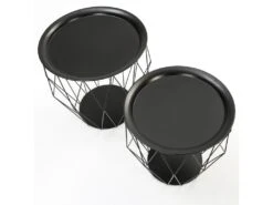 Set De 2 Tables Basses Kabul, Plateau En Noir Et Structure En Métal En Noir 10 Set De 2 Tables Basses Kabul, Plateau En Noir Et Structure En Métal En Noir -Meubles Soldes Boutique table basse 10585609