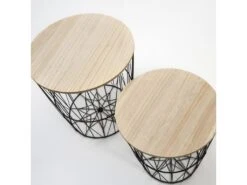 Set De 2 Tables Basses Guili,Plateau En Placage De Bois Naturel Et Structure En Métal -Meubles Soldes Boutique table basse 10760781