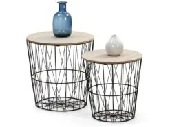 Set De 2 Tables Basses Guili,Plateau En Placage De Bois Naturel Et Structure En Métal -Meubles Soldes Boutique table basse 10760785