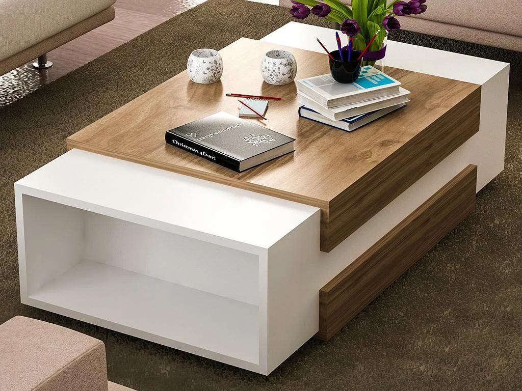 Table Basse Avec 2 Niches - Naturel Et Blanc - BASENA II 4 Table Basse Avec 2 Niches - Naturel Et Blanc - BASENA II – Image 2