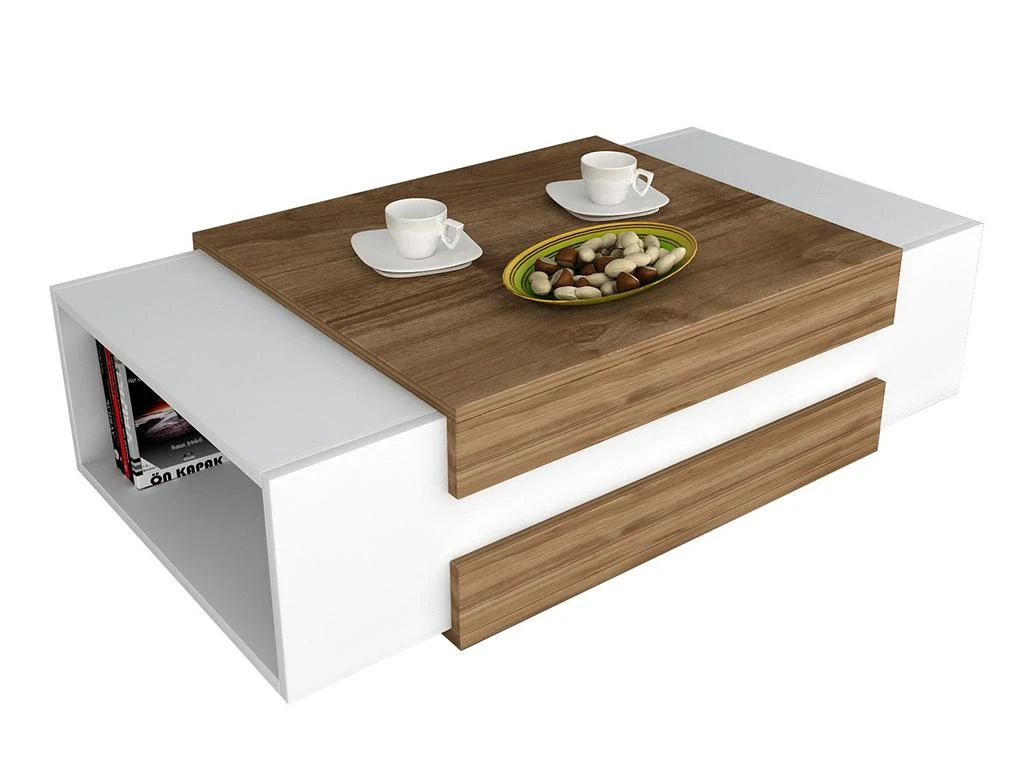 Table Basse Avec 2 Niches - Naturel Et Blanc - BASENA II 5 Table Basse Avec 2 Niches - Naturel Et Blanc - BASENA II – Image 3