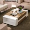 Table Basse Avec 2 Niches - Naturel Et Blanc - BASENA II -Meubles Soldes Boutique table basse 11167773