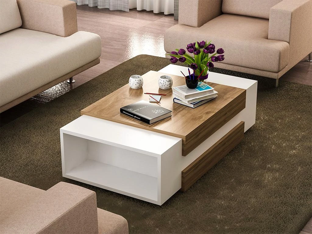 Table Basse Avec 2 Niches - Naturel Et Blanc - BASENA II 3 Table Basse Avec 2 Niches - Naturel Et Blanc - BASENA II