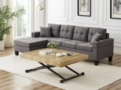 Table Extensible Et Relevable 2 En 1 - MDF Et Acier - Naturel Et Noir - MORIALA -Meubles Soldes Boutique table basse 11258013