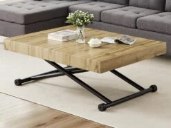 Table Extensible Et Relevable 2 En 1 - MDF Et Acier - Naturel Et Noir - MORIALA -Meubles Soldes Boutique table basse 11258015