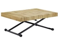 Table Extensible Et Relevable 2 En 1 - MDF Et Acier - Naturel Et Noir - MORIALA -Meubles Soldes Boutique table basse 11258021