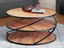 Table Basse Triple Plateau - Bois De Sheesham Et Métal - Naturel Et Noir - CATALENA -Meubles Soldes Boutique table basse 12619369