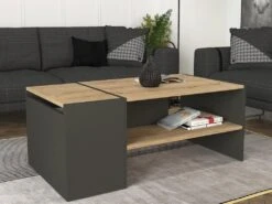 Table Basse Avec Rangements - Anthracite Et Naturel - VELKAN 12 Table Basse Avec Rangements - Anthracite Et Naturel - VELKAN -Meubles Soldes Boutique table basse 13081259