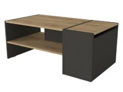 Table Basse Avec Rangements - Anthracite Et Naturel - VELKAN 15 Table Basse Avec Rangements - Anthracite Et Naturel - VELKAN -Meubles Soldes Boutique table basse 13081265