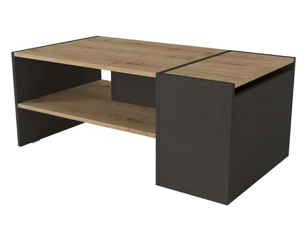 Table Basse Avec Rangements - Anthracite Et Naturel - VELKAN 8 Table Basse Avec Rangements - Anthracite Et Naturel - VELKAN – Image 6