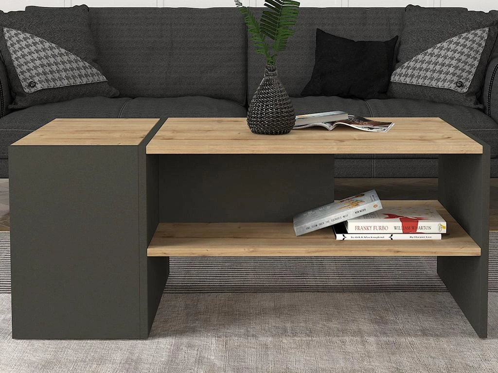 Table Basse Avec Rangements - Anthracite Et Naturel - VELKAN 4 Table Basse Avec Rangements - Anthracite Et Naturel - VELKAN – Image 2