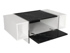 Table Basse Avec 1 Porte Et 2 Niches - Effet Marbre Noir, Blanc Et Chromé - CADEBA -Meubles Soldes Boutique table basse 13099685