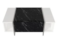 Table Basse Avec 1 Porte Et 2 Niches - Effet Marbre Noir, Blanc Et Chromé - CADEBA -Meubles Soldes Boutique table basse 13099687