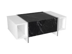 Table Basse Avec 1 Porte Et 2 Niches - Effet Marbre Noir, Blanc Et Chromé - CADEBA -Meubles Soldes Boutique table basse 13099689