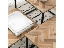 Bobokan - 3 Tables Basses Gigognes Carrées En Métal Et Teck Recyclé - Couleur - Bois Clair / Noir -Meubles Soldes Boutique table basse 13287789