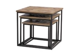 Bobokan - 3 Tables Basses Gigognes Carrées En Métal Et Teck Recyclé - Couleur - Bois Clair / Noir -Meubles Soldes Boutique table basse 13287797