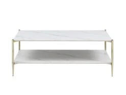 Table Basse Double Plateau En Céramique Et Métal - Effet Marbre Blanc Et Doré - MADOLA -Meubles Soldes Boutique table basse 14289895
