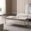 Table Basse Double Plateau En Céramique Et Métal - Effet Marbre Blanc Et Doré - MADOLA -Meubles Soldes Boutique table basse 14289899