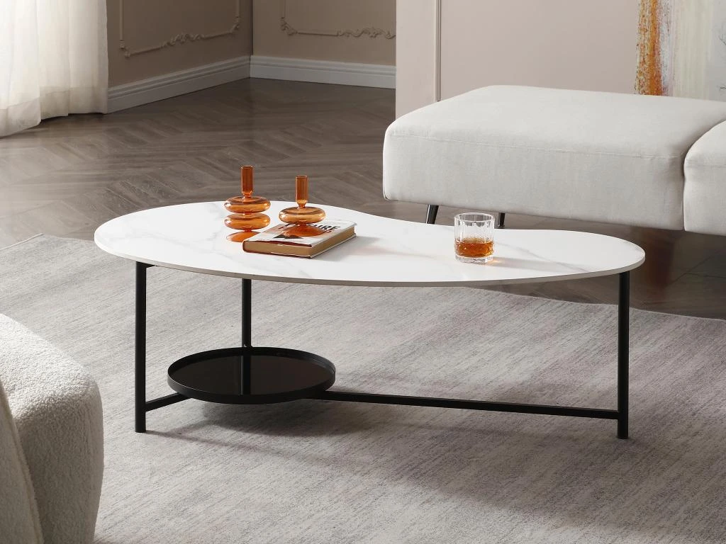 Table Basse Avec 1 étagère - Céramique, Verre Et Métal - Effet Marbre Blanc Et Noir - MURIENA 4 Table Basse Avec 1 étagère - Céramique, Verre Et Métal - Effet Marbre Blanc Et Noir - MURIENA – Image 2