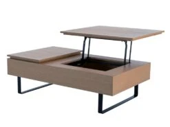 Table Basse Avec Plateau Relevable Et 1 Tiroir En MDF Et Métal - Naturel Foncé - DALAHO -Meubles Soldes Boutique table basse 14370919