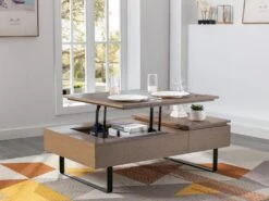 Table Basse Avec Plateau Relevable Et 1 Tiroir En MDF Et Métal - Naturel Foncé - DALAHO