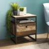 Table D'appoint Tiroir Teck Recyclé Acacia Acajou Métal Noir L47