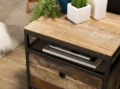 Table D'appoint Tiroir Teck Recyclé Acacia Acajou Métal Noir L47 9 Table D'appoint Tiroir Teck Recyclé Acacia Acajou Métal Noir L47 -Meubles Soldes Boutique table basse 14640647