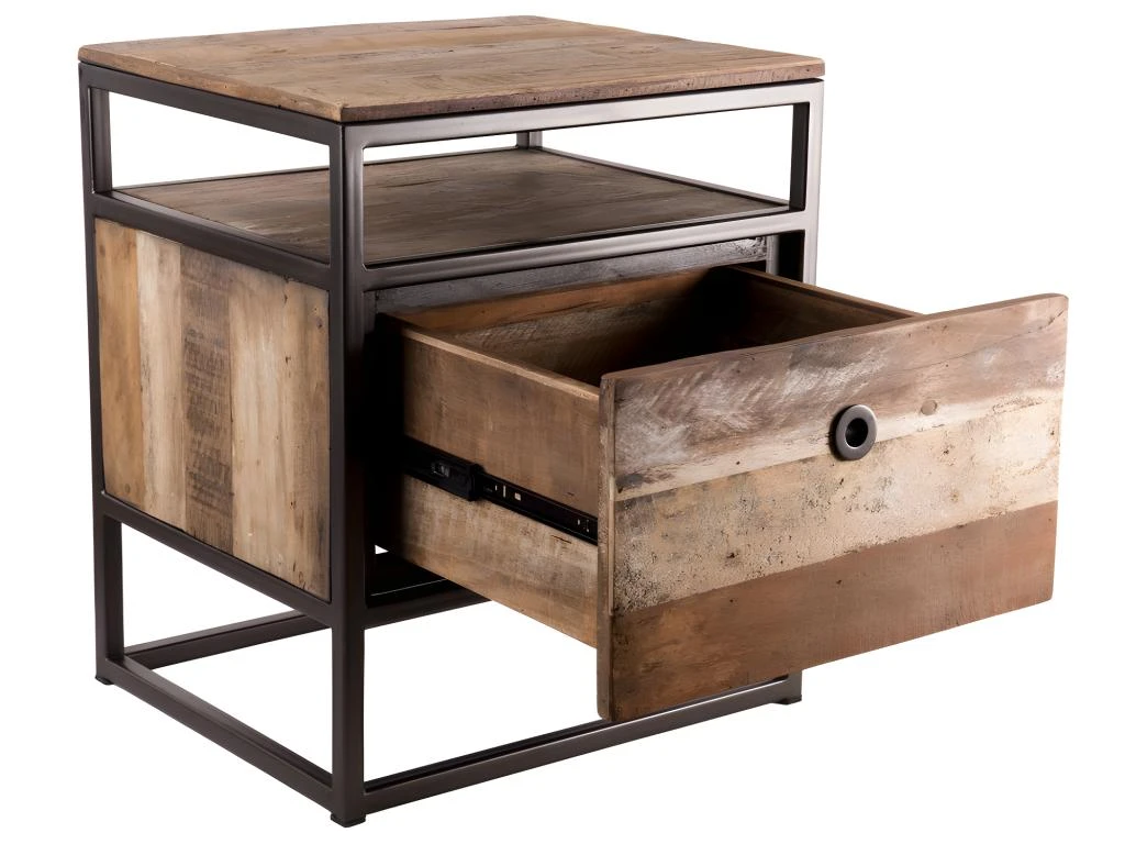 Table D'appoint Tiroir Teck Recyclé Acacia Acajou Métal Noir L47 6 Table D'appoint Tiroir Teck Recyclé Acacia Acajou Métal Noir L47 – Image 4