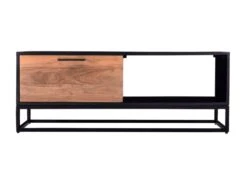 Table Basse Avec 1 Tiroir Et 1 Niche En Bois D'acacia Et Métal - Naturel Foncé Et Noir - ALYONA -Meubles Soldes Boutique table basse 16581725