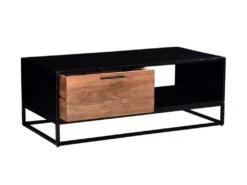 Table Basse Avec 1 Tiroir Et 1 Niche En Bois D'acacia Et Métal - Naturel Foncé Et Noir - ALYONA -Meubles Soldes Boutique table basse 16581731