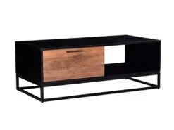 Table Basse Avec 1 Tiroir Et 1 Niche En Bois D'acacia Et Métal - Naturel Foncé Et Noir - ALYONA -Meubles Soldes Boutique table basse 16581751