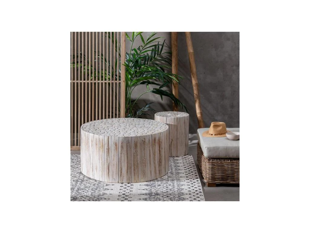 Table Basse Ronde Bois De Teck Blanc Cassé - FORINI 4 Table Basse Ronde Bois De Teck Blanc Cassé - FORINI – Image 2