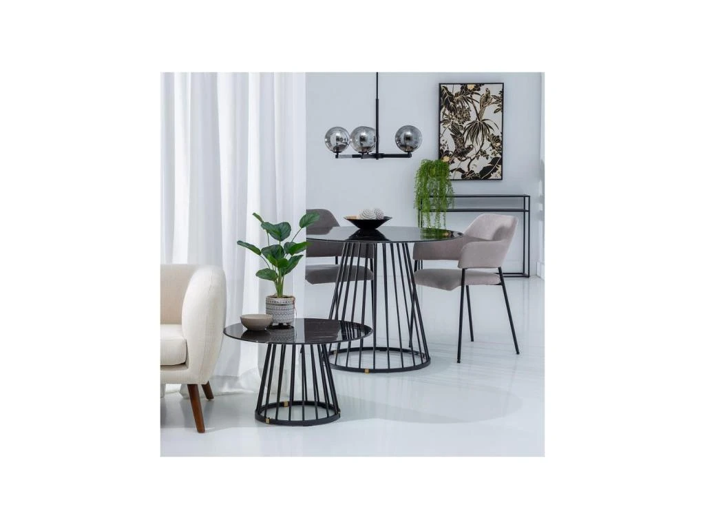 Table Basse Ronde Effet Marbre Noir - RAYMONDE 4 Table Basse Ronde Effet Marbre Noir - RAYMONDE – Image 2