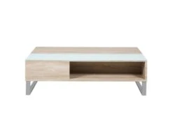 Table Basse - 110x60 Cm - Relevable Avec élément En Verre Trempé - Chêne Sonoma - KOSTRENA -Meubles Soldes Boutique table basse 19447753