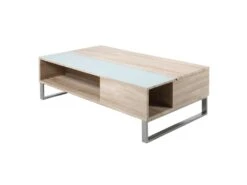 Table Basse - 110x60 Cm - Relevable Avec élément En Verre Trempé - Chêne Sonoma - KOSTRENA -Meubles Soldes Boutique table basse 19447755