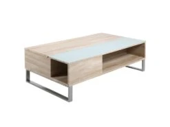 Table Basse - 110x60 Cm - Relevable Avec élément En Verre Trempé - Chêne Sonoma - KOSTRENA -Meubles Soldes Boutique table basse 19447759